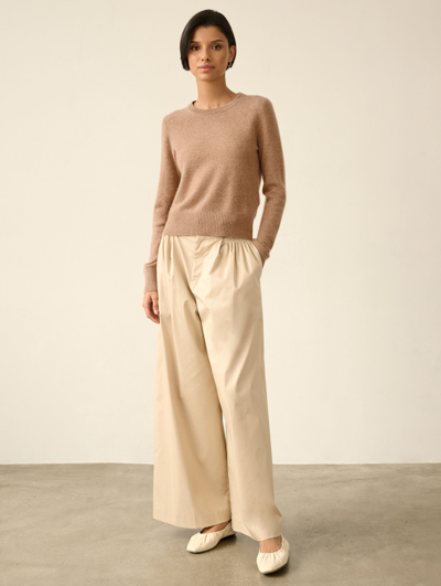 Shop White + Warren Cashmere Shrunken Crewneck Top In Camel Heather