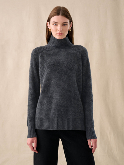 Shop White + Warren Cashmere Waffle Standneck Sweater In Charcoal Heather