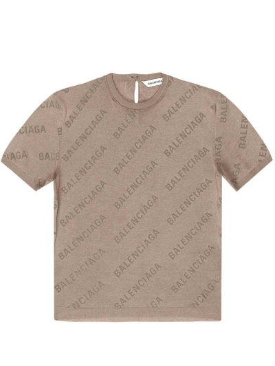 Shop Balenciaga Beige Logo-print Cropped Knitted Top