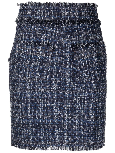 Shop Balmain Blue High-waisted Tweed Skirt
