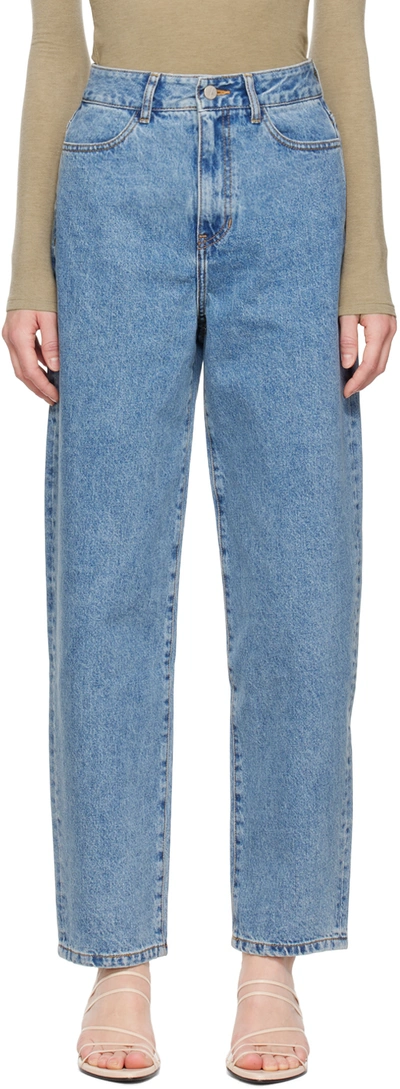 Shop Amomento Blue Oversized Jeans In Mid Blue
