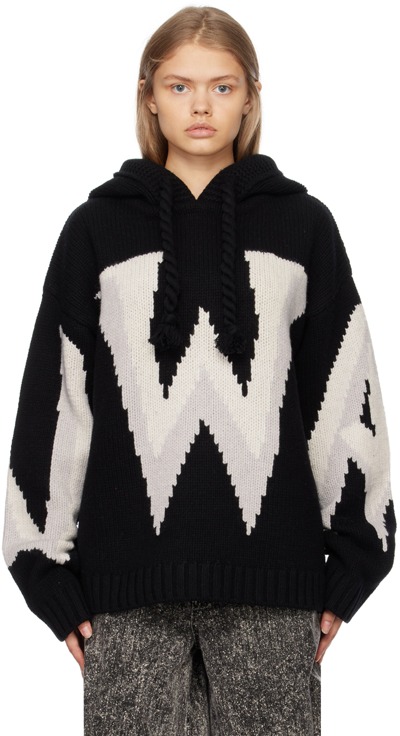 Shop Jw Anderson Black & Off-white Gothic Chunky Hoodie In 902 Black/off White