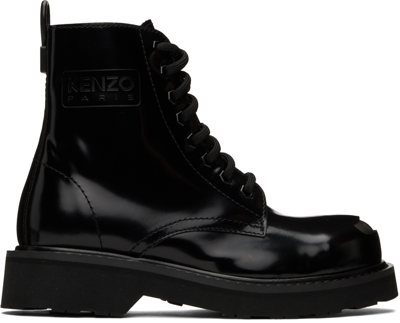 Shop Kenzo Black  Smile Lace-up Boots In 99 - Black