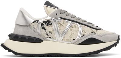Shop Valentino Gray Lacerunner Sneakers In Vac Avorio/l.ivory/p