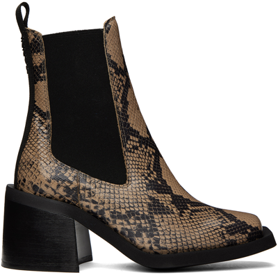 Shop Ganni Brown Snake Chelsea Boots In 840 Ermine