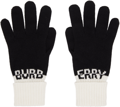 Shop Burberry Black Cashmere Gloves In Black / White