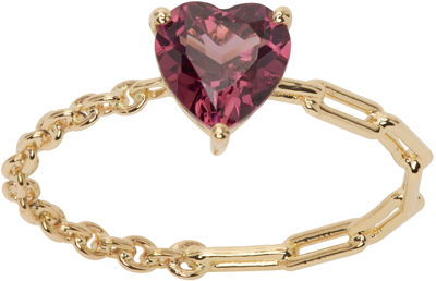 Shop Yvonne Léon Gold Solitaire Heart Ring In Yellow Gold Rhodolit