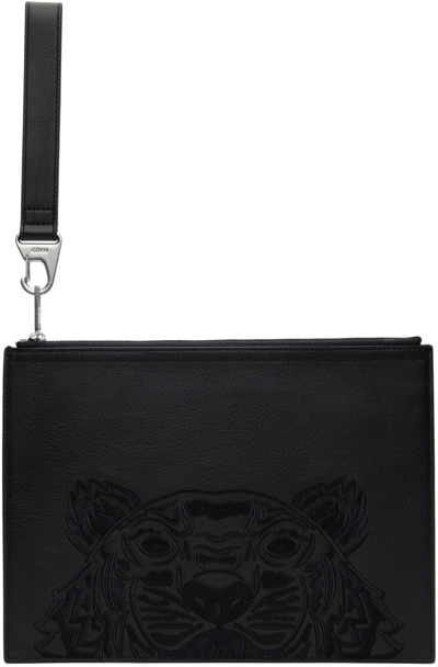 Shop Kenzo Black  Paris Tiger Large Clutch In 99 - Black