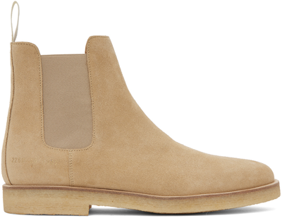 Shop Common Projects Beige Suede Chelsea Boots In Tan