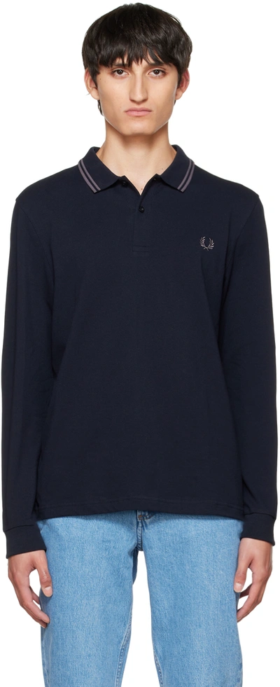 Fred Perry Twin Tipped Long Sleeve Polo Shirt In Navy In Blue | ModeSens