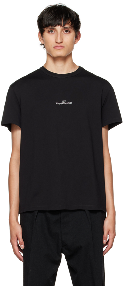 Shop Maison Margiela Black Embroidered T-shirt In 900 Black X White