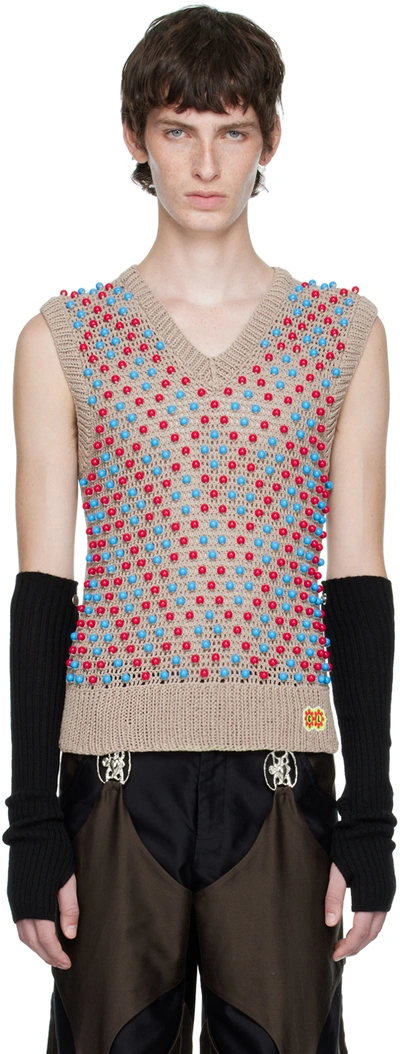 Brown Beaded Sweater Vest In Brown Multi