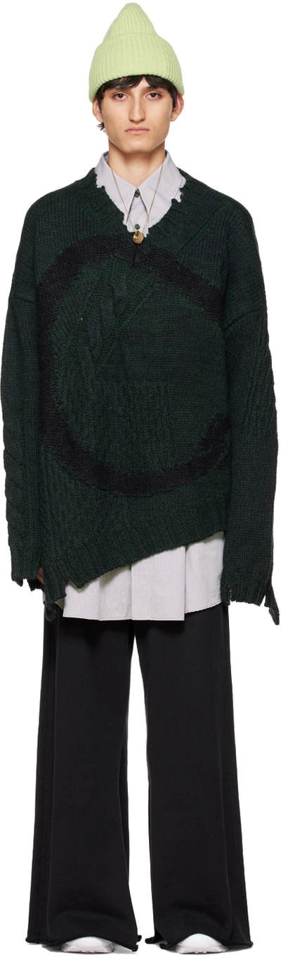 Shop Mm6 Maison Margiela Green Asymmetric Sweater In 001f Petrol Green