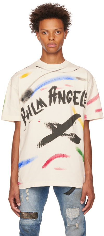 Shop Palm Angels Off-white Brush Strokes T-shirt In White Black