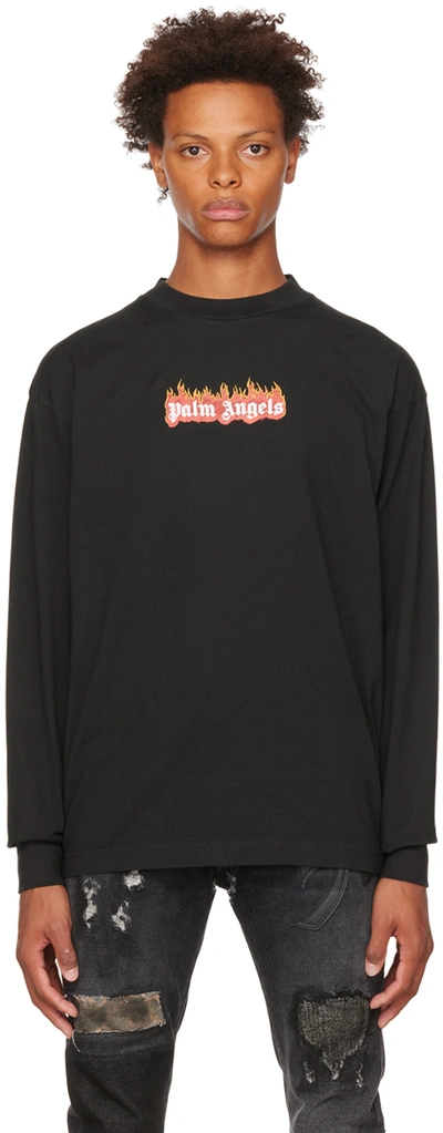Shop Palm Angels Black Burning Logo Classic Long Sleeve T-shirt In Black White