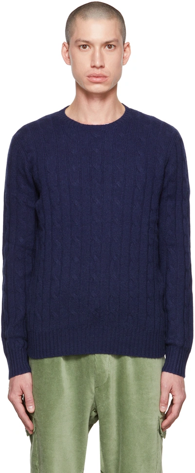 Shop Polo Ralph Lauren Navy 'the Iconic' Sweater In Bright Navy