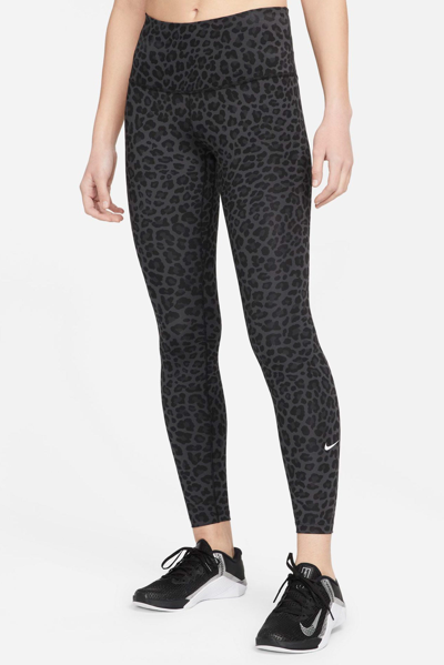 Shop Nike One Leopard Print Leggings In Grey