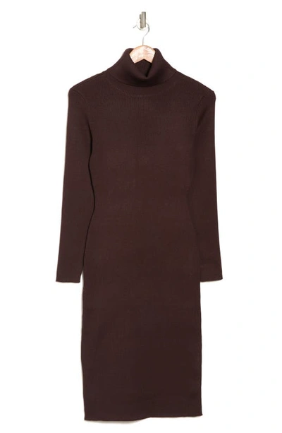 Nina Leonard Turtleneck Ribbed Midi Sweater Dress In Chocolate