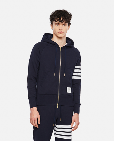 Shop Thom Browne 4bar Stripe Cotton Zip Up Hoodie Sweatshirt In Blue