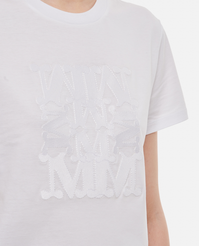 Shop Max Mara Cotton T-shirt With Embroidered Logo In White