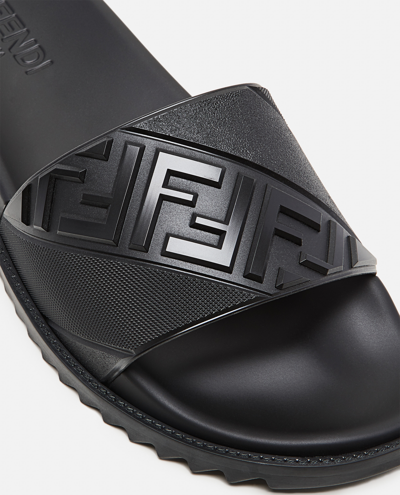 Shop Fendi Logo Print Rubber Slippers In Black