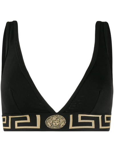 Shop Versace Stretch Cotton Bralettes In Nero