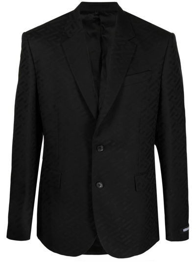 Shop Versace Single-breasted Logo Blazer Jacket In Nero