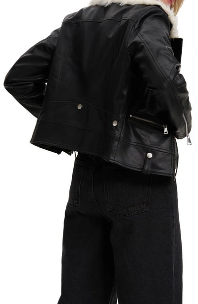 Noize Suren Faux Shag Fur & Leather Jacket In Black