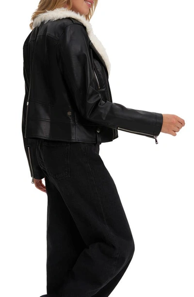 Noize Suren Faux Shag Fur & Leather Jacket In Black