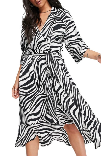 Topshop Zebra Print Midi Wrap Dress In Black Multi | ModeSens