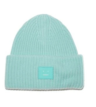 Shop Acne Studios Face Logo Patch Ribbed Beanie In Blue