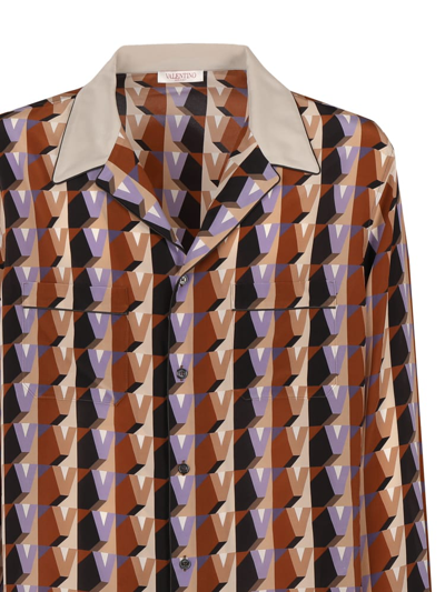 Shop Valentino Pyjama Shirt In Silk In St. V Cubo Viola/marrone