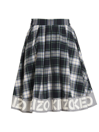 Shop Kenzo Logo Check Skirt In Multicolor