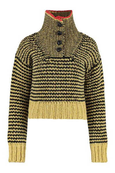 Shop Bottega Veneta Stand-up Collar Wool Pullover In Yellow