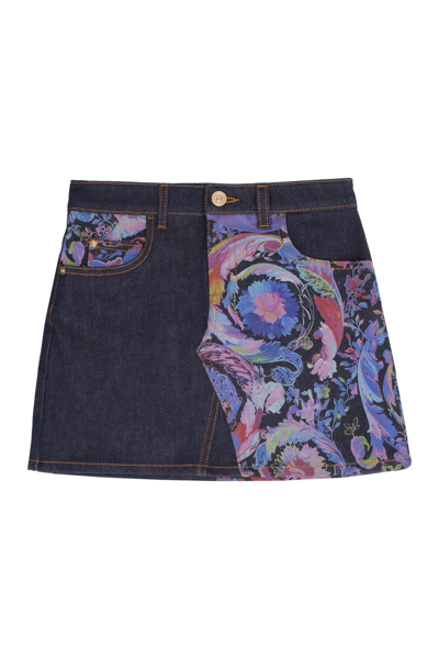 Shop Young Versace Denim Mini Skirt