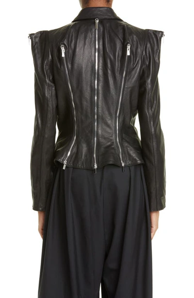 Shop Noir Kei Ninomiya Zip Detail Leather Moto Jacket In Black