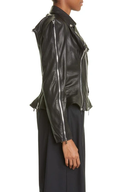 Shop Noir Kei Ninomiya Zip Detail Leather Moto Jacket In Black