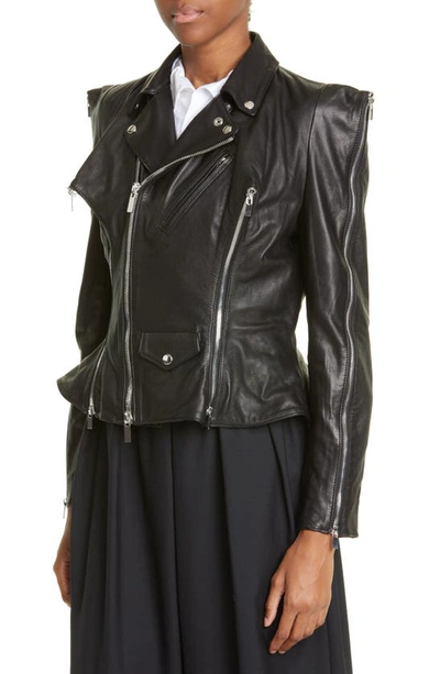 Shop Noir Kei Ninomiya Zip Detail Leather Moto Jacket In Black