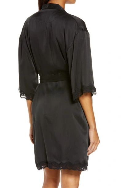 Shop Papinelle Lace Trim Silk Short Robe In Black