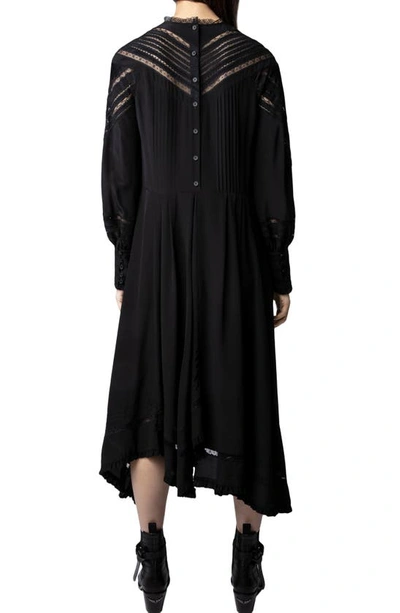Shop Zadig & Voltaire Rozyl Long Sleeve Silk Crêpe De Chine Dress In Noir