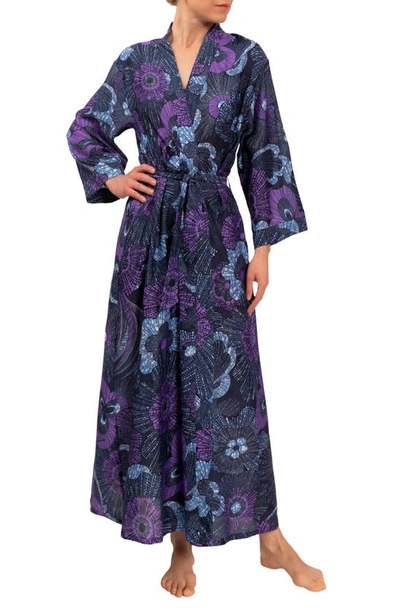 Shop Everyday Ritual Colette Cotton Robe In Midnight Garden