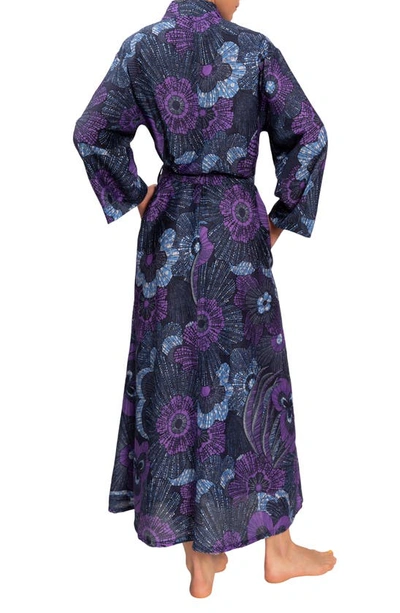 Everyday Ritual Colette Long Sateen Robe In Midnight Garden