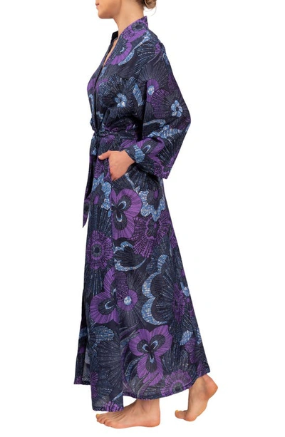 Everyday Ritual Colette Long Sateen Robe In Midnight Garden