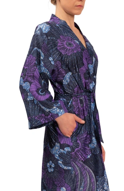 Everyday Ritual Colette Long Sateen Robe In Midnight Garden