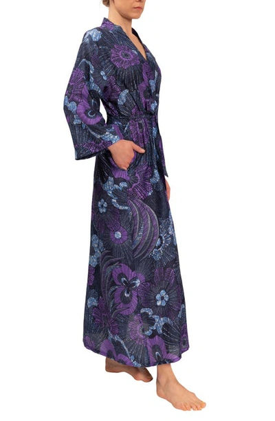 Everyday Ritual Colette Long Sateen Robe In Midnight Garden