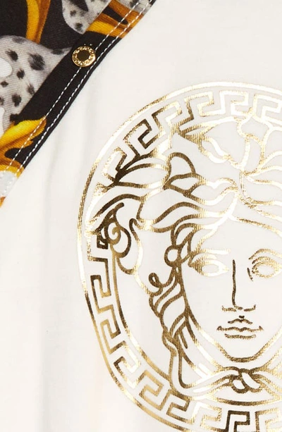 Shop Versace Barocco Medusa Logo Stretch Cotton Footie In White/ Gold