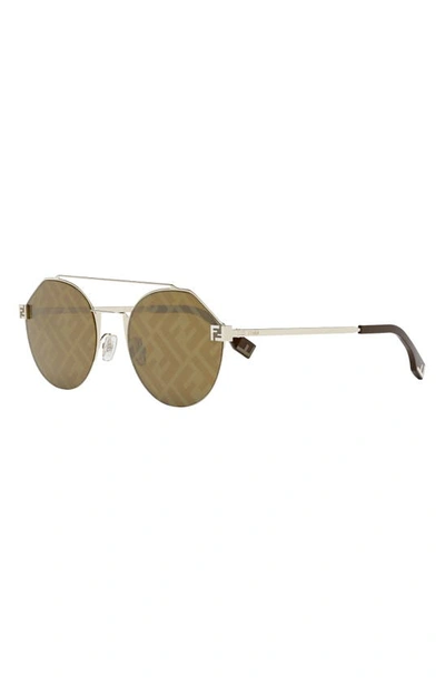 Shop Fendi The  Sky 55mm Round Sunglasses In Shiny Gold / Brown Mirror
