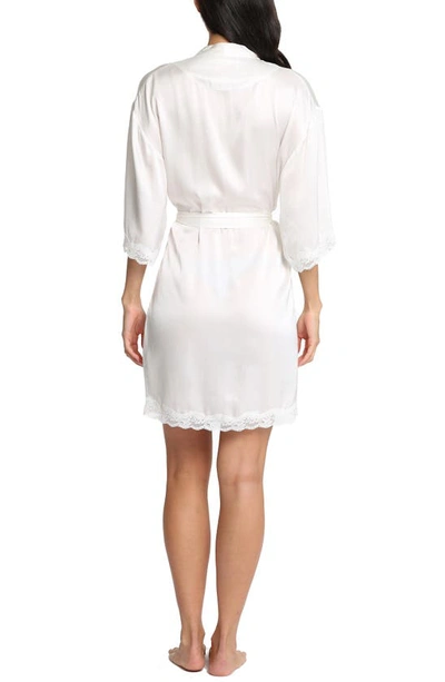 Papinelle Camille Lace Trim Silk Short Robe In Ivory