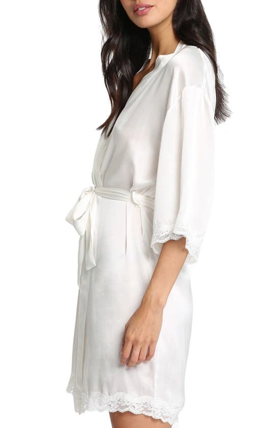Papinelle Camille Lace Trim Silk Short Robe In Ivory