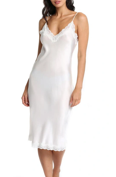 Papinelle Camille Lace Trim Silk Nightgown In Ivory